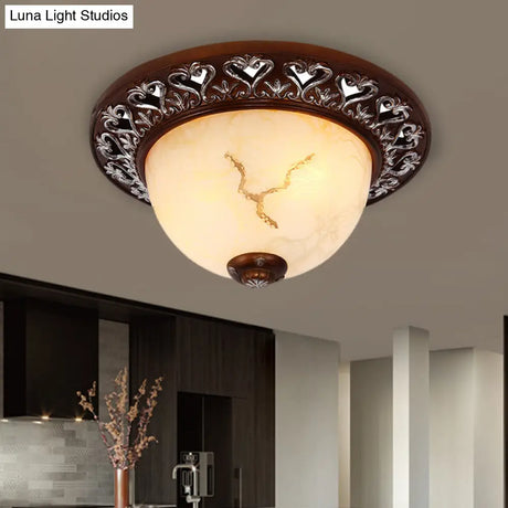 Retro Flush Mounted Light 2/3/4 - Bulb Crackle Glass Ceiling Fixture In Coffee - Ideal For Balcony