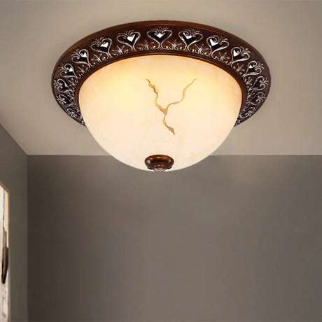 Retro Flush Mounted Light 2/3/4 - Bulb Crackle Glass Ceiling Fixture In Coffee - Ideal For Balcony