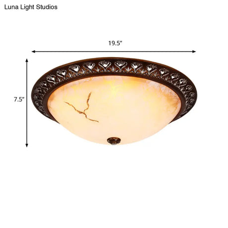 Retro Flush Mounted Light 2/3/4 - Bulb Crackle Glass Ceiling Fixture In Coffee - Ideal For Balcony