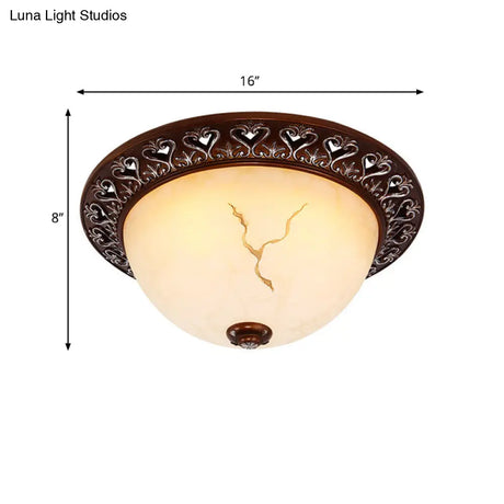 Retro Flush Mounted Light 2/3/4 - Bulb Crackle Glass Ceiling Fixture In Coffee - Ideal For Balcony