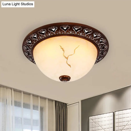 Retro Flush Mounted Light 2/3/4 - Bulb Crackle Glass Ceiling Fixture In Coffee - Ideal For Balcony