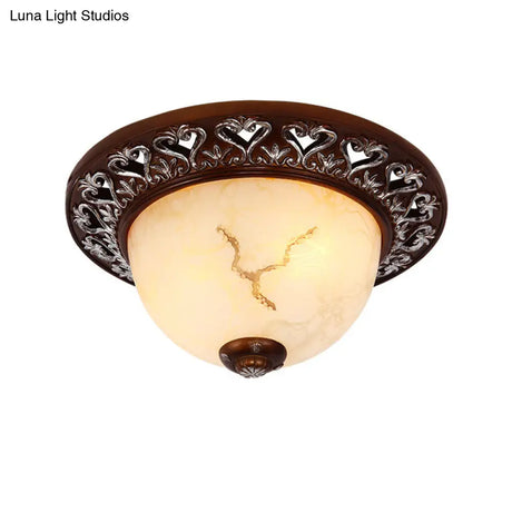 Retro Flush Mounted Light 2/3/4 - Bulb Crackle Glass Ceiling Fixture In Coffee - Ideal For Balcony