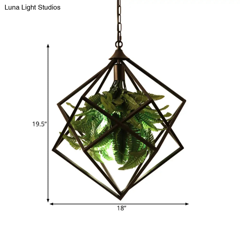 Retro Geometric Ceiling Light With Plant Led Bulb And Black Finish - 18’/21.5’ Wide