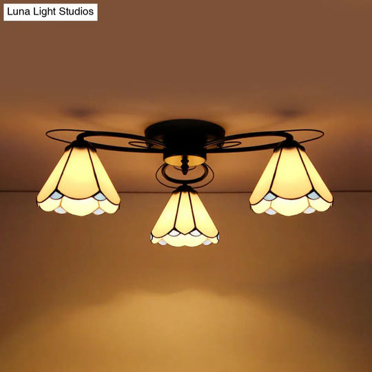 Retro Geometric Flushmount Ceiling Light With Stained Glass - White/Sky Blue/Clear/Dark Blue Bedroom