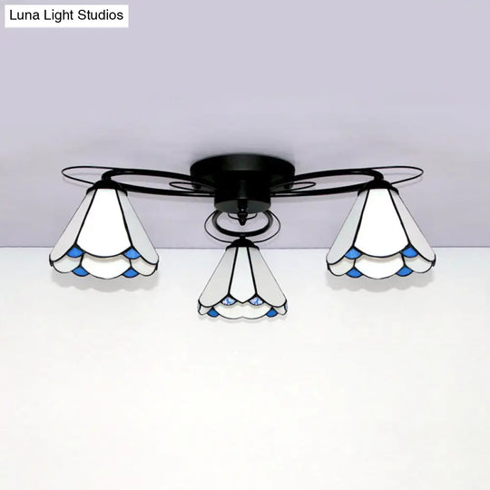 Retro Geometric Flushmount Ceiling Light With Stained Glass - White/Sky Blue/Clear/Dark Blue