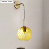 Retro Glass Globe Wall Lamp: Pink/Yellow/Blue With Brass Finish