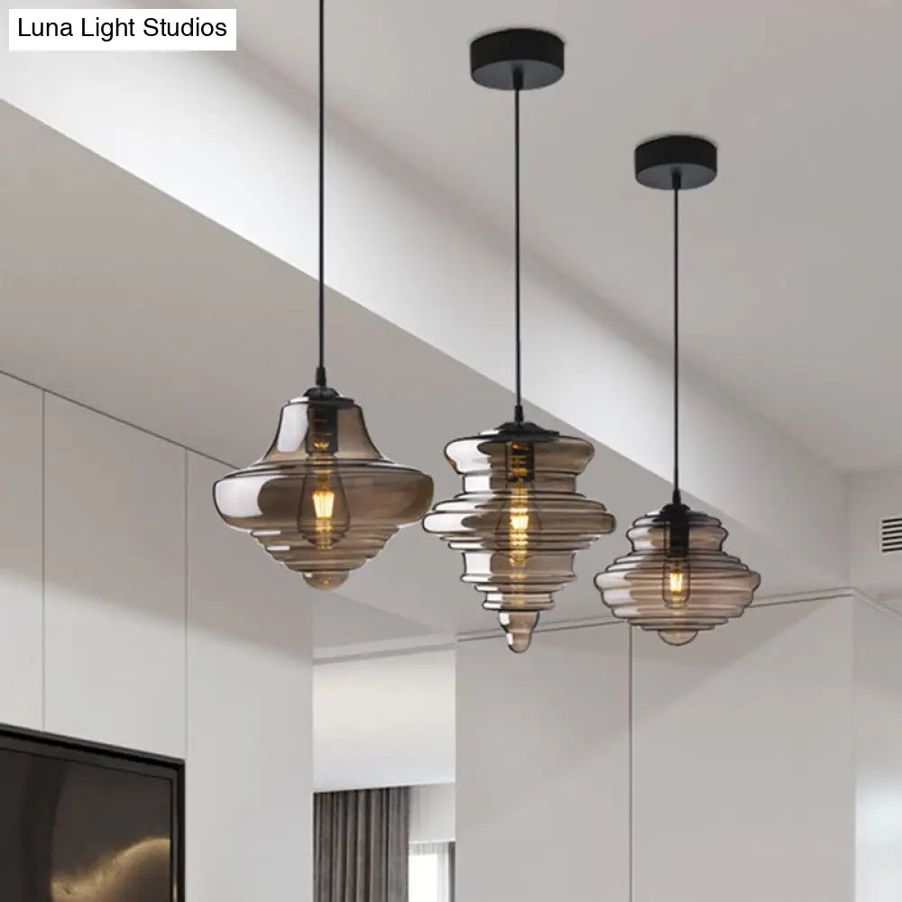 Retro Glass Pendant Light For Restaurants - Spool Shaped Head Design