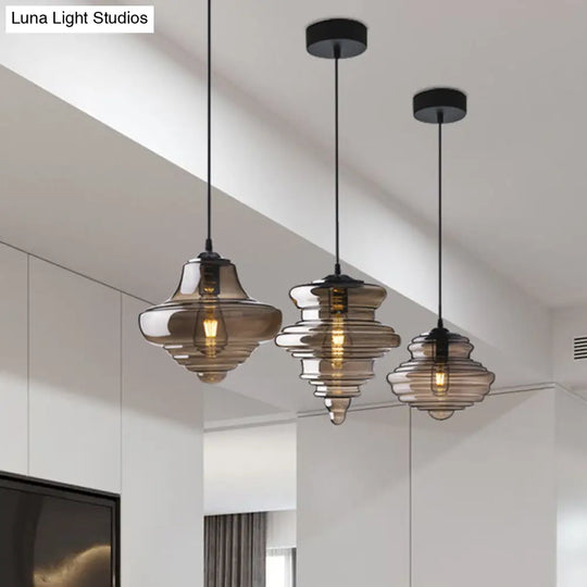 Retro Glass Pendant Light For Restaurants - Spool Shaped Head Design