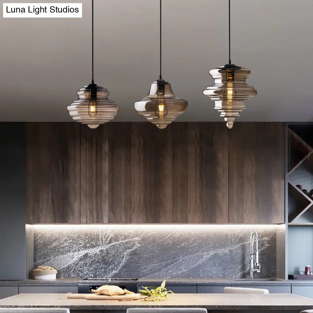 Retro Glass Pendant Light For Restaurants - Spool Shaped Head Design