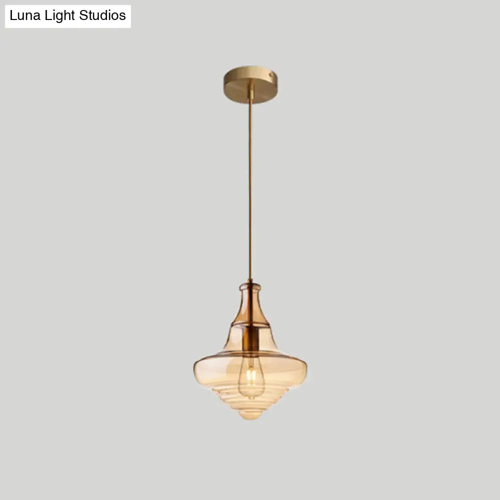 Retro Glass Ceiling Pendant Light Fixture - Head Spool Shaped For Restaurants Cognac / B