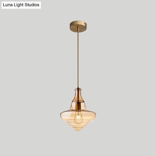 Retro Glass Ceiling Pendant Light Fixture - Head Spool Shaped For Restaurants Cognac / B