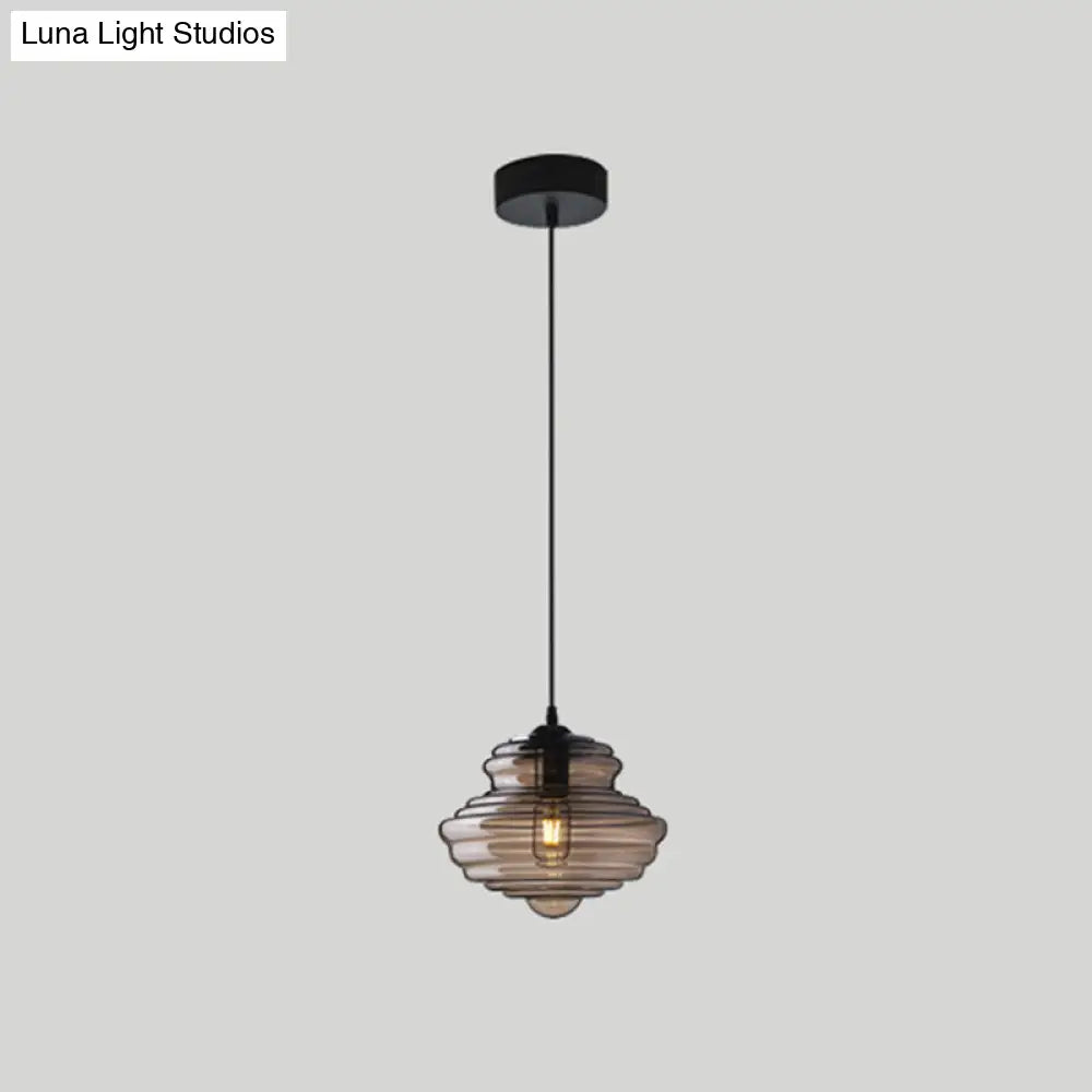 Retro Glass Ceiling Pendant Light Fixture - Head Spool Shaped For Restaurants Smoke Gray / A