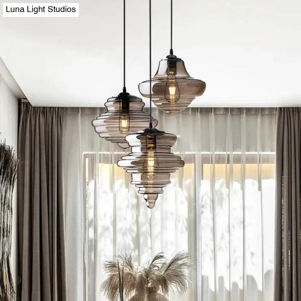 Retro Glass Pendant Light For Restaurants - Spool Shaped Head Design
