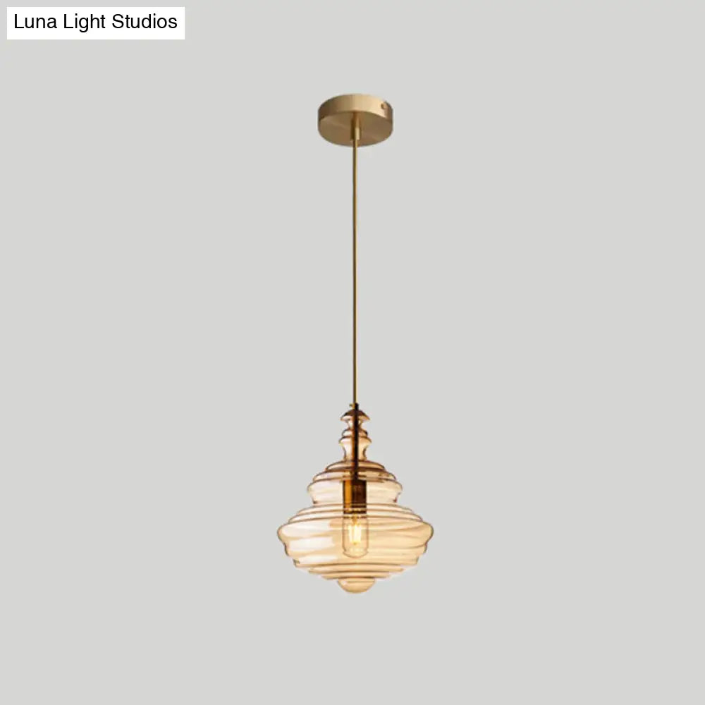 Retro Glass Ceiling Pendant Light Fixture - Head Spool Shaped For Restaurants Cognac / A