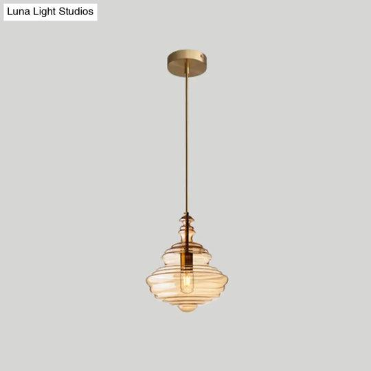 Retro Glass Ceiling Pendant Light Fixture - Head Spool Shaped For Restaurants Cognac / A