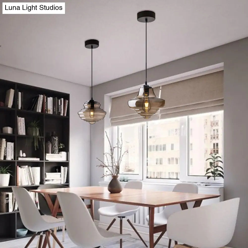 Retro Glass Pendant Light For Restaurants - Spool Shaped Head Design