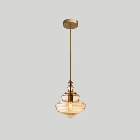 Retro Glass Pendant Light For Restaurants - Spool Shaped Head Design Cognac / A