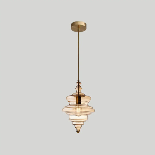 Retro Glass Pendant Light For Restaurants - Spool Shaped Head Design Cognac / C