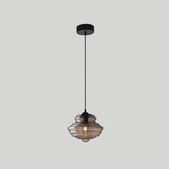 Retro Glass Pendant Light For Restaurants - Spool Shaped Head Design Smoke Gray / A