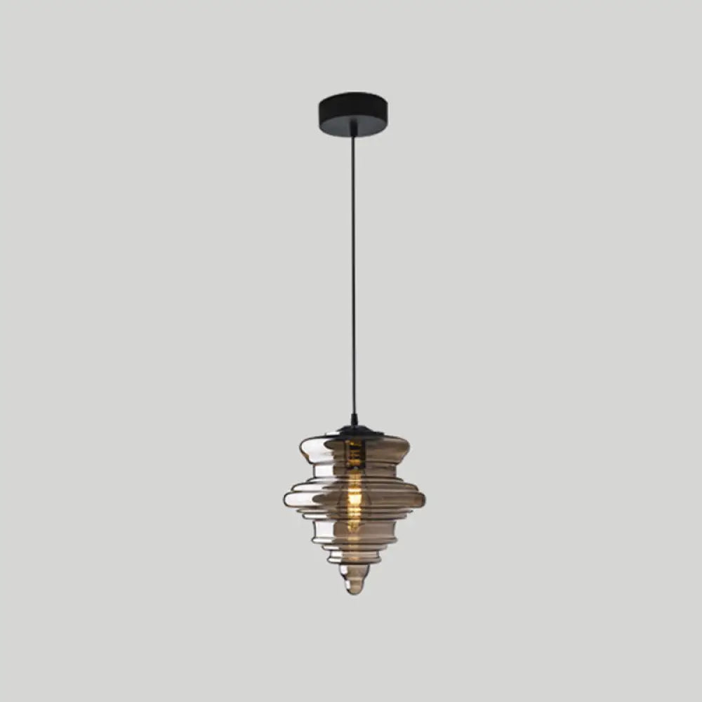 Retro Glass Pendant Light For Restaurants - Spool Shaped Head Design Smoke Gray / C