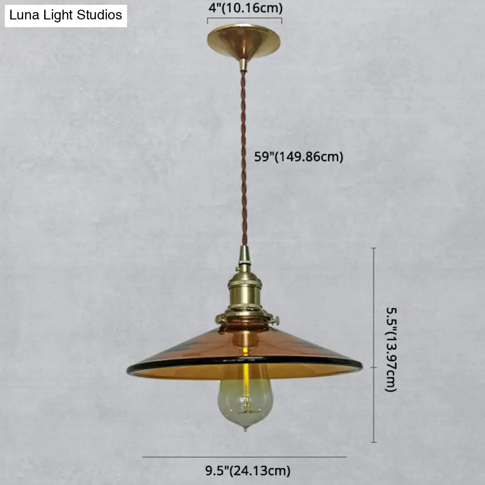 Retro Glass Shade Pendant Light With Brown Finish - Ideal For Living Room