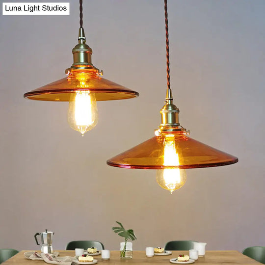 Retro Glass Shade Pendant Light With Brown Finish - Ideal For Living Room