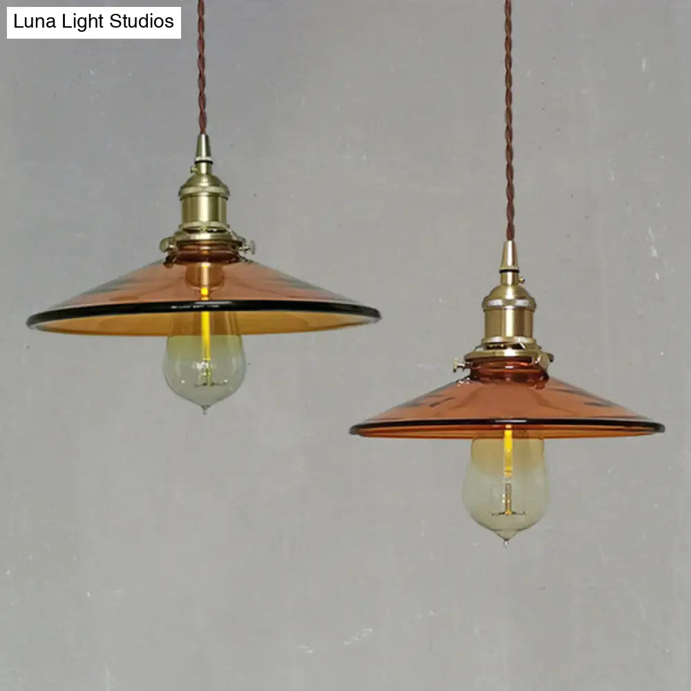 Retro Glass Shade Pendant Light With Brown Finish - Ideal For Living Room
