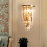 Retro Gold Waterfall Sconce Wall Mounted Crystal Lighting For Hallway (3 Lights)