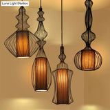 Retro Gourd Shaped Iron Pendant Light With Fabric Shade - Black 1 Bulb Stylish Ceiling Hanging