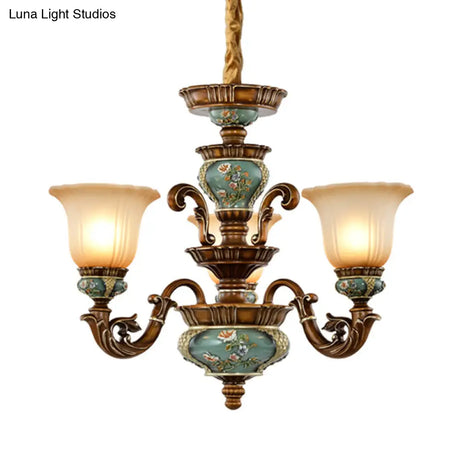 Retro Green Glass Chandelier Ceiling Light With Bell Hanging Design