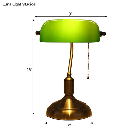Retro Green Glass Nightstand Lamp With Swivel Shade And Pull Chain In Polished Brass - Single
