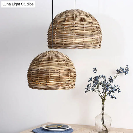 Retro Hand-Woven Rattan Bird Nest Shade Coffee Shop Hanging Light Fixture