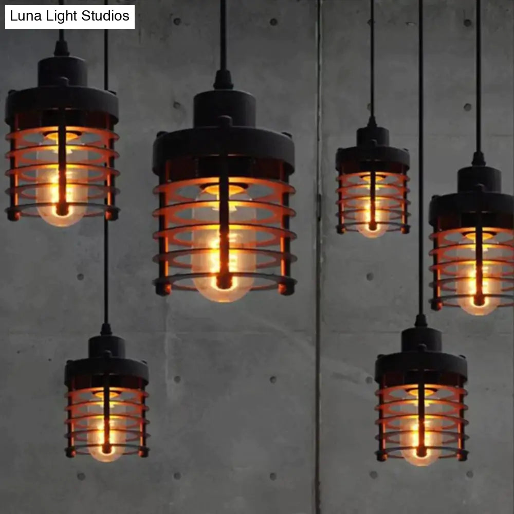 Retro Indoor Vintage Pendant Light Metal Minimalist Led Hanging Lights Rust Iron Cage Lampshade