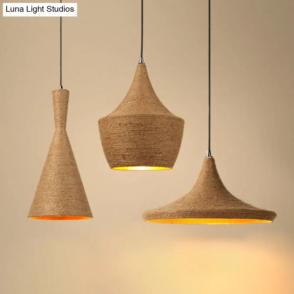 Beige Rope Pendant Light: Retro Industrial Hanging Lamp For Dining Room