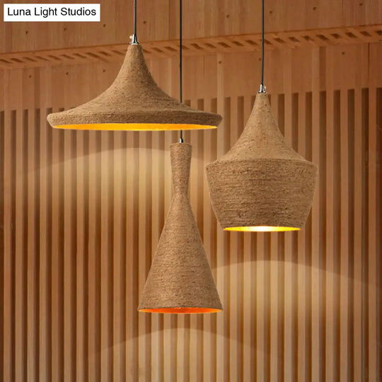 Beige Rope Pendant Light: Retro Industrial Hanging Lamp For Dining Room