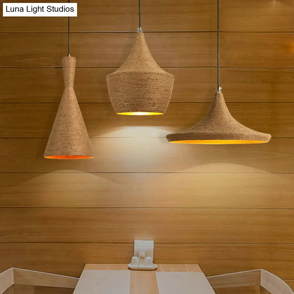 Beige Rope Pendant Light: Retro Industrial Hanging Lamp For Dining Room