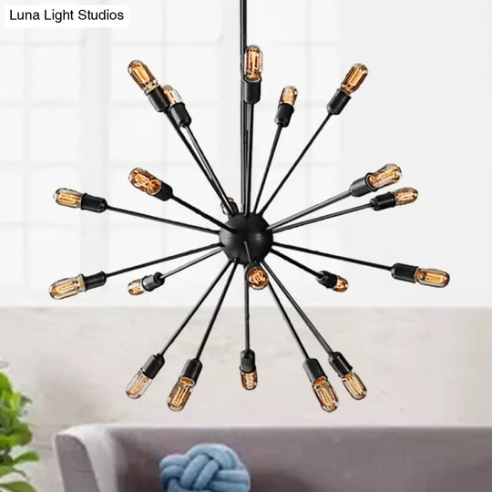 Industrial Black Sputnik Chandelier With 9/12 Lights - Retro Metal Pendant Fixture For Dining Room