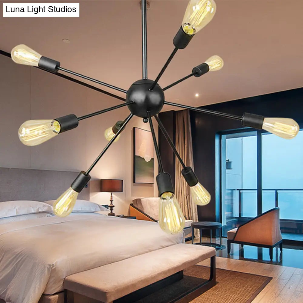 Retro Industrial Black Metal Chandelier Pendant - 9/12 Lights Dining Room Lighting