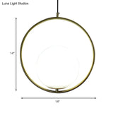 Retro Industrial Gold Suspension Light - Head Ring Pendant With Opal Glass Shade 12’/14’ Width