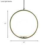 Retro Industrial Gold Suspension Light - Head Ring Pendant With Opal Glass Shade 12’/14’ Width