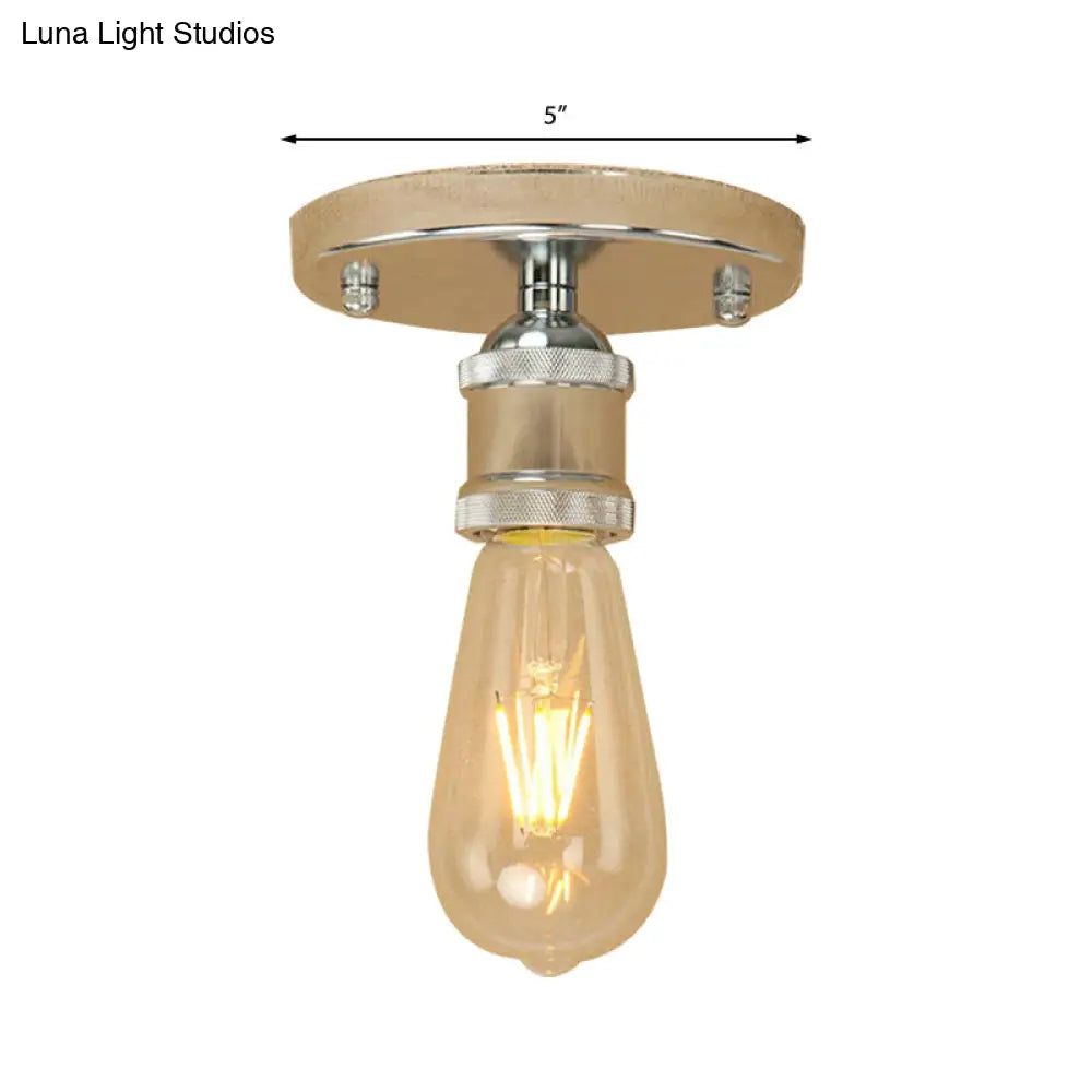 Retro Industrial Metal Black/Brass Finish Ceiling Lighting - Exposed Bulb Semi Flush Mount Light