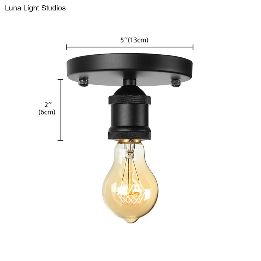 Retro Industrial Metal Black/Brass Finish Ceiling Lighting - Exposed Bulb Semi Flush Mount Light