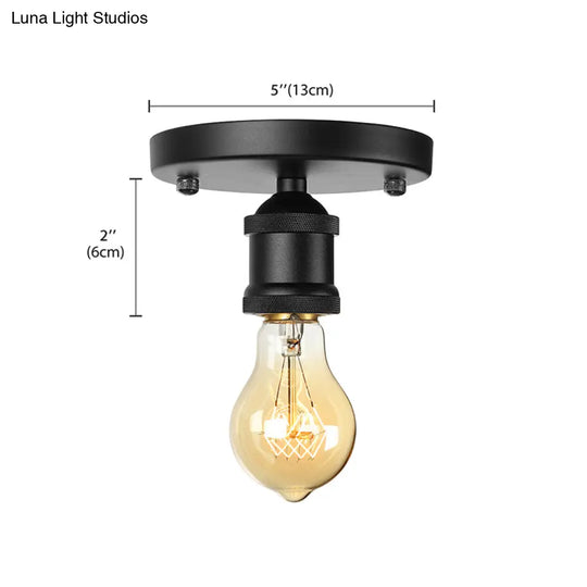 Retro Industrial Metal Black/Brass Finish Ceiling Lighting - Exposed Bulb Semi Flush Mount Light
