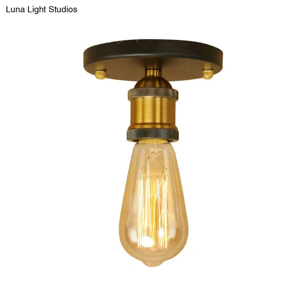 Retro Industrial Metal Black/Brass Finish Ceiling Lighting - Exposed Bulb Semi Flush Mount Light For
