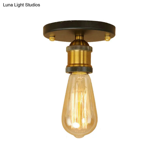 Retro Industrial Metal Black/Brass Finish Ceiling Lighting - Exposed Bulb Semi Flush Mount Light