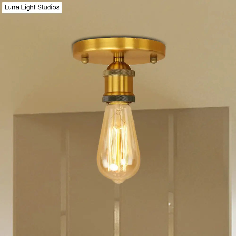 Retro Industrial Metal Black/Brass Finish Ceiling Lighting - Exposed Bulb Semi Flush Mount Light