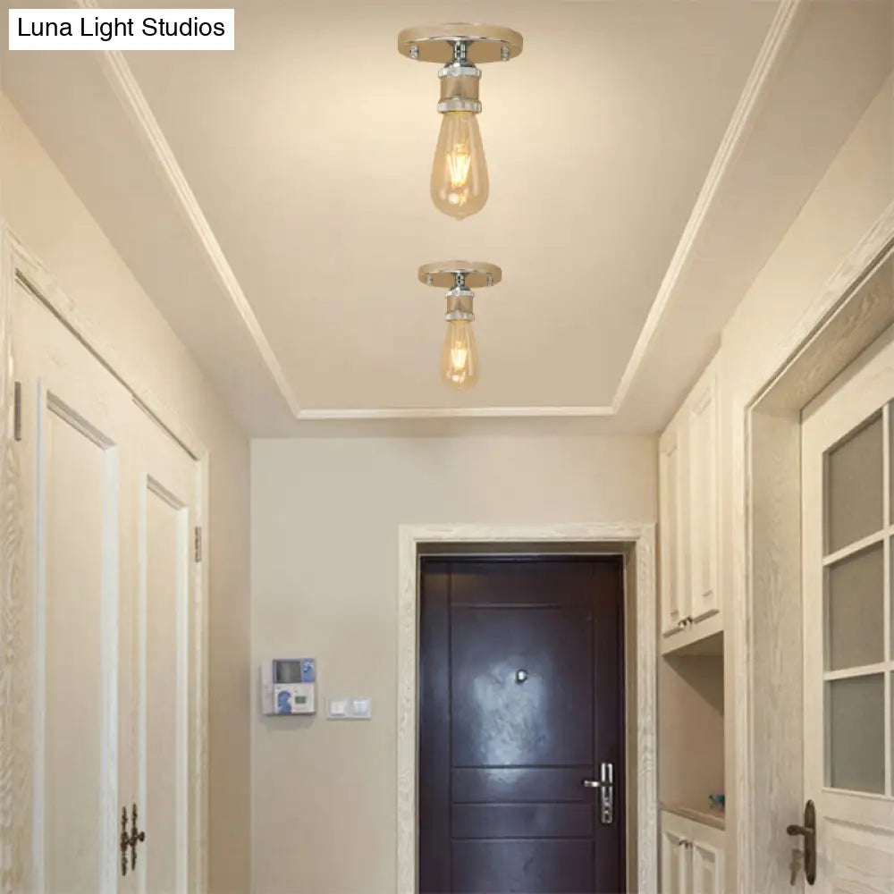 Retro Industrial Metal Black/Brass Finish Ceiling Lighting - Exposed Bulb Semi Flush Mount Light For