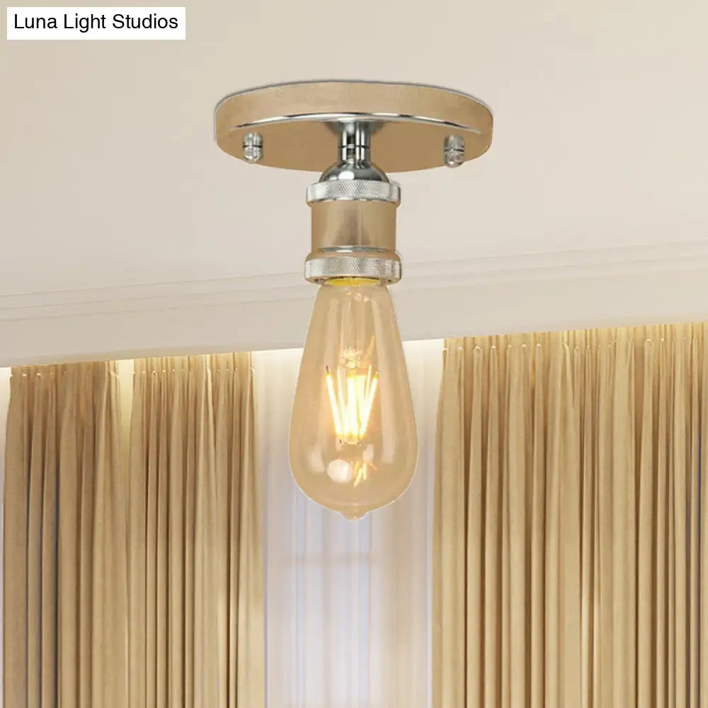 Retro Industrial Metal Black/Brass Finish Ceiling Lighting - Exposed Bulb Semi Flush Mount Light For