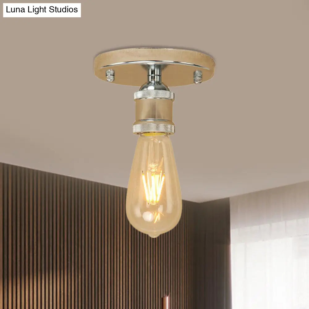 Retro Industrial Metal Black/Brass Finish Ceiling Lighting - Exposed Bulb Semi Flush Mount Light For