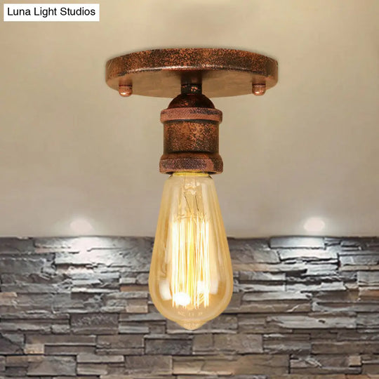 Retro Industrial Metal Black/Brass Finish Ceiling Lighting - Exposed Bulb Semi Flush Mount Light For